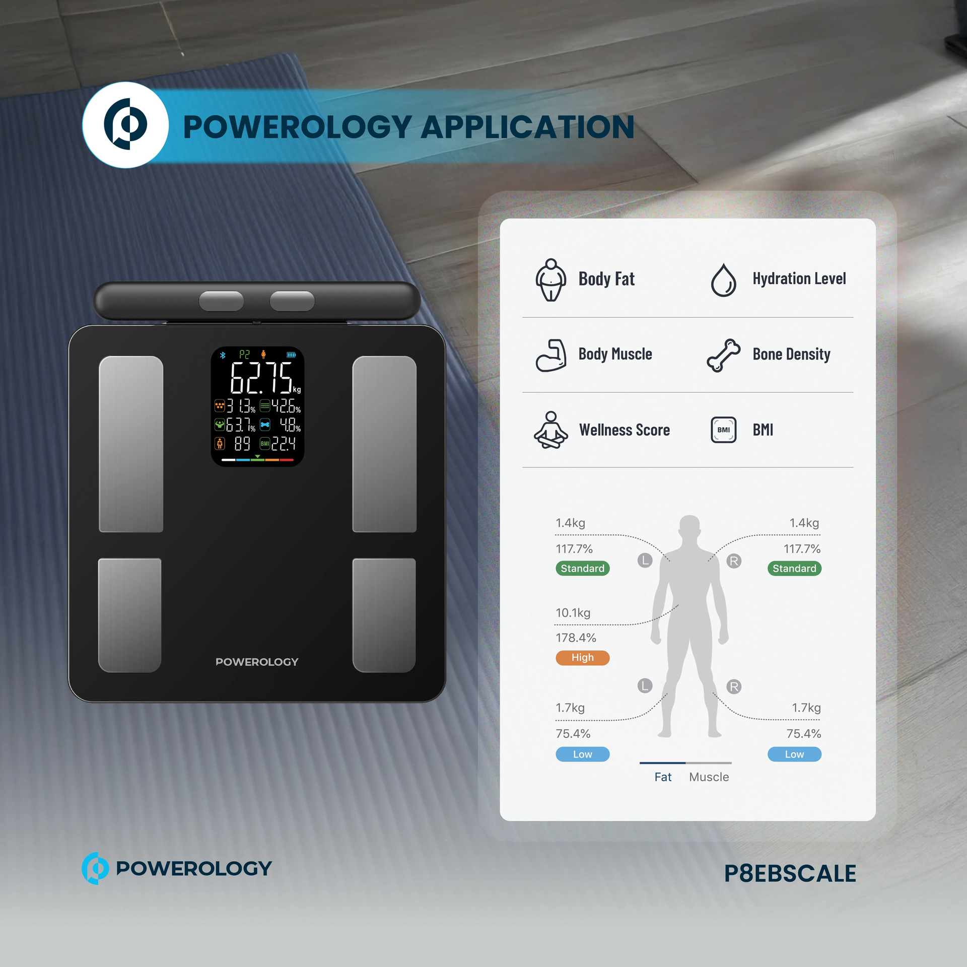 Powerology Advanced Precision 8-Electrode Smart Body Analyzer with Digital Screen Display