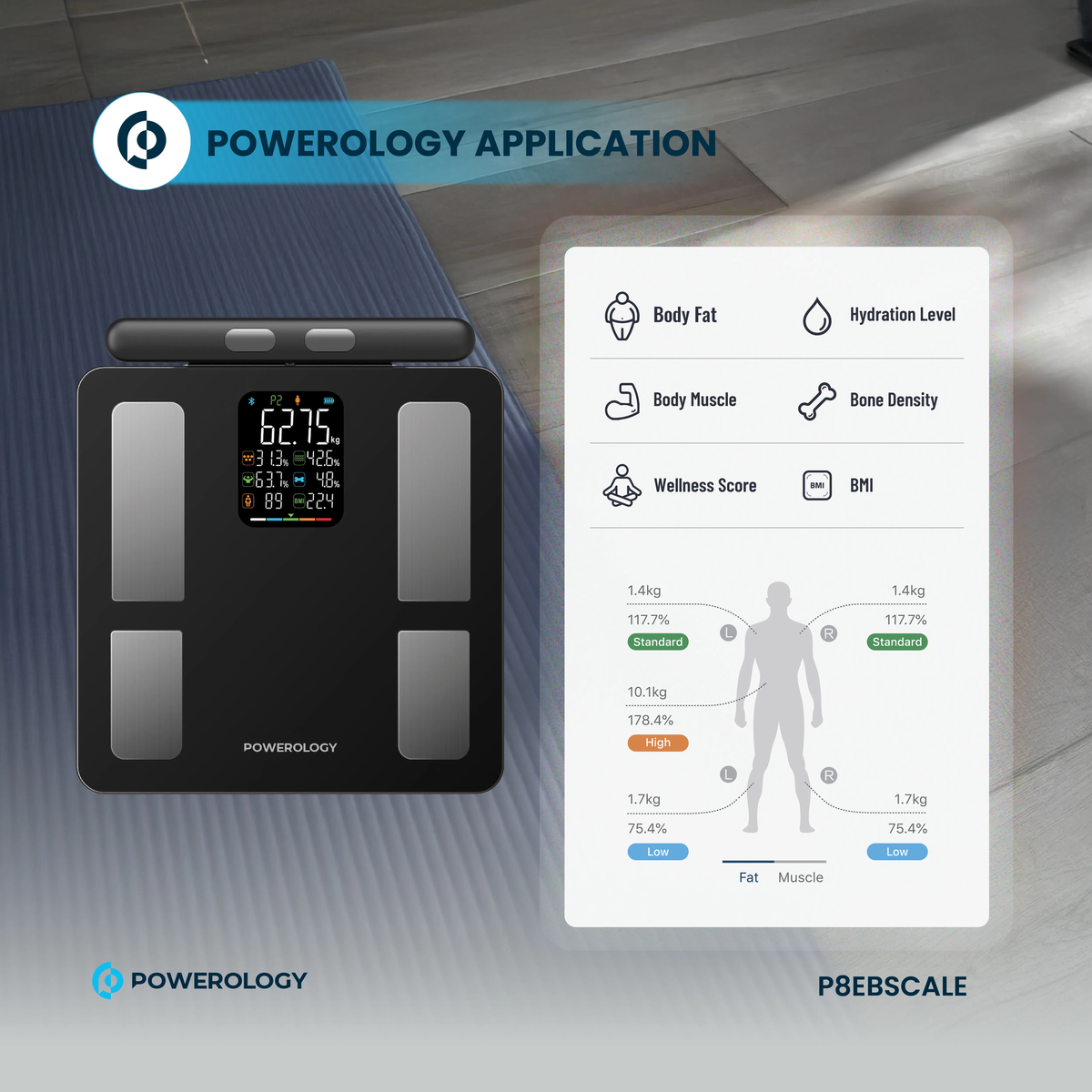 Powerology Advanced Precision 8-Electrode Smart Body Analyzer with Digital Screen Display