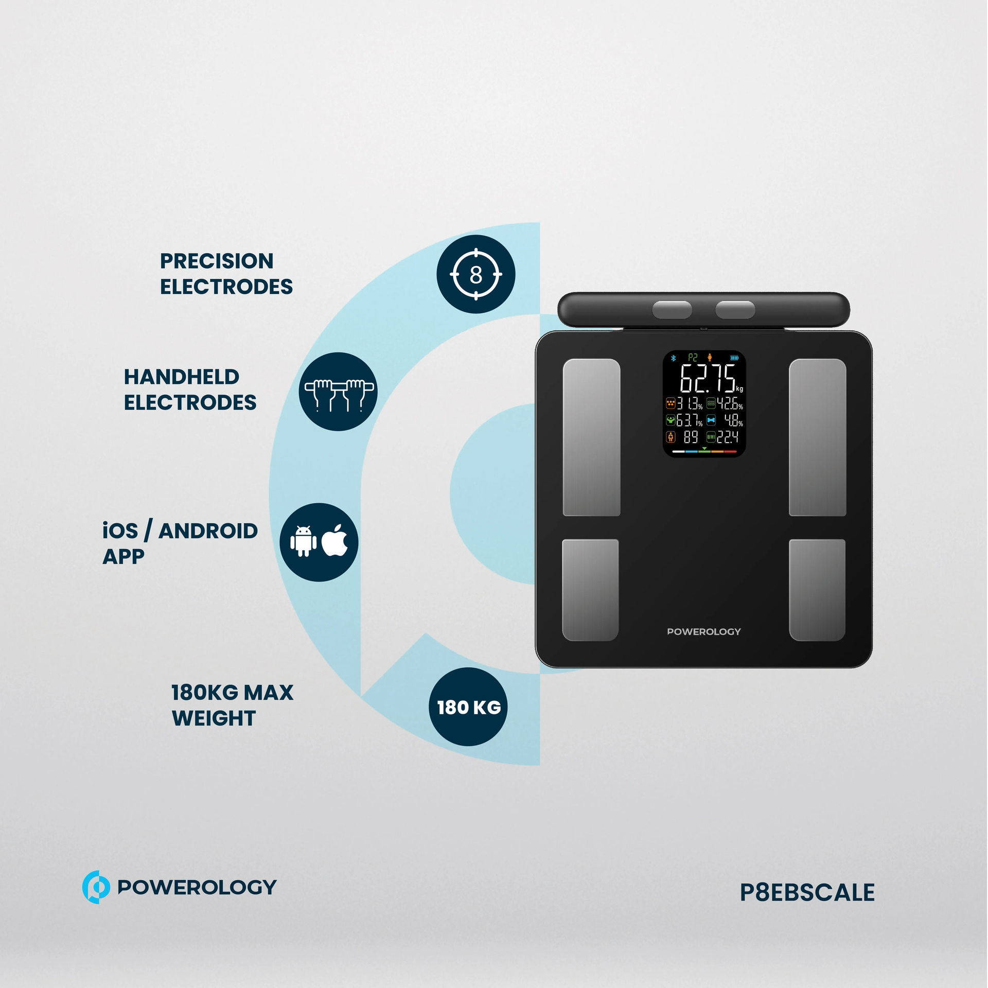 Powerology Advanced Precision 8-Electrode Smart Body Analyzer with Digital Screen Display