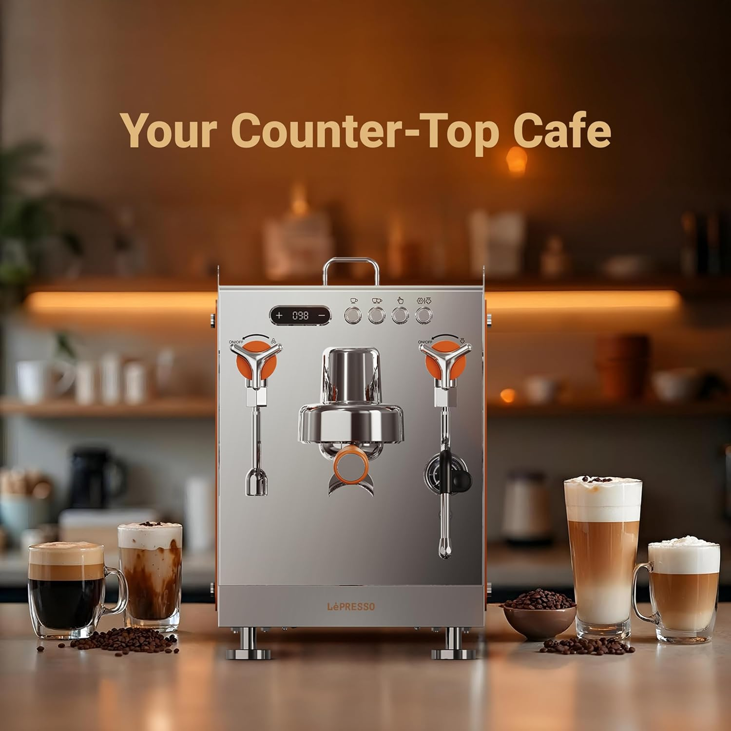 LePresso Commercial-Home Dual Boiler Coffee Machine with Grinder 15- bar ULKA Pump 1.6L - Silver