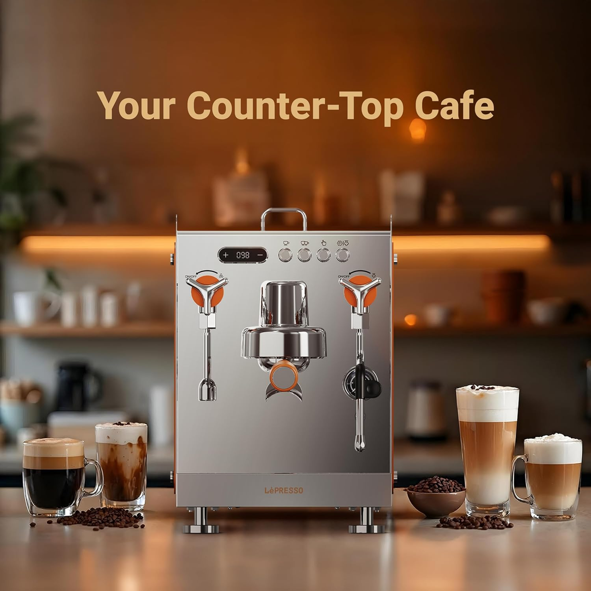LePresso Commercial-Home Dual Boiler Coffee Machine with Grinder 15- bar ULKA Pump 1.6L - Silver
