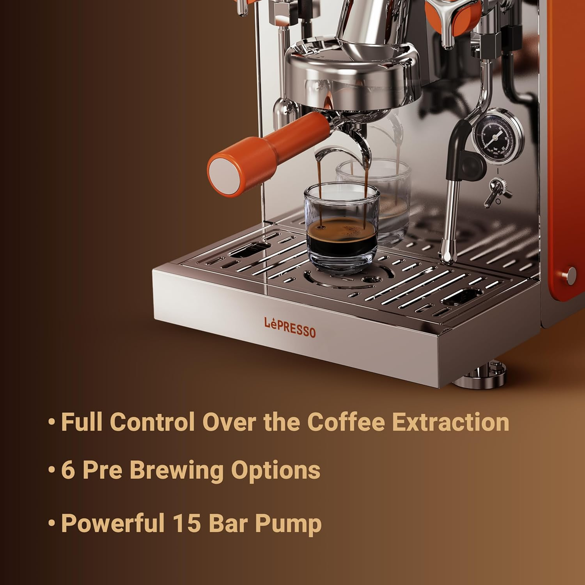 LePresso Commercial-Home Dual Boiler Coffee Machine with Grinder 15- bar ULKA Pump 1.6L - Silver