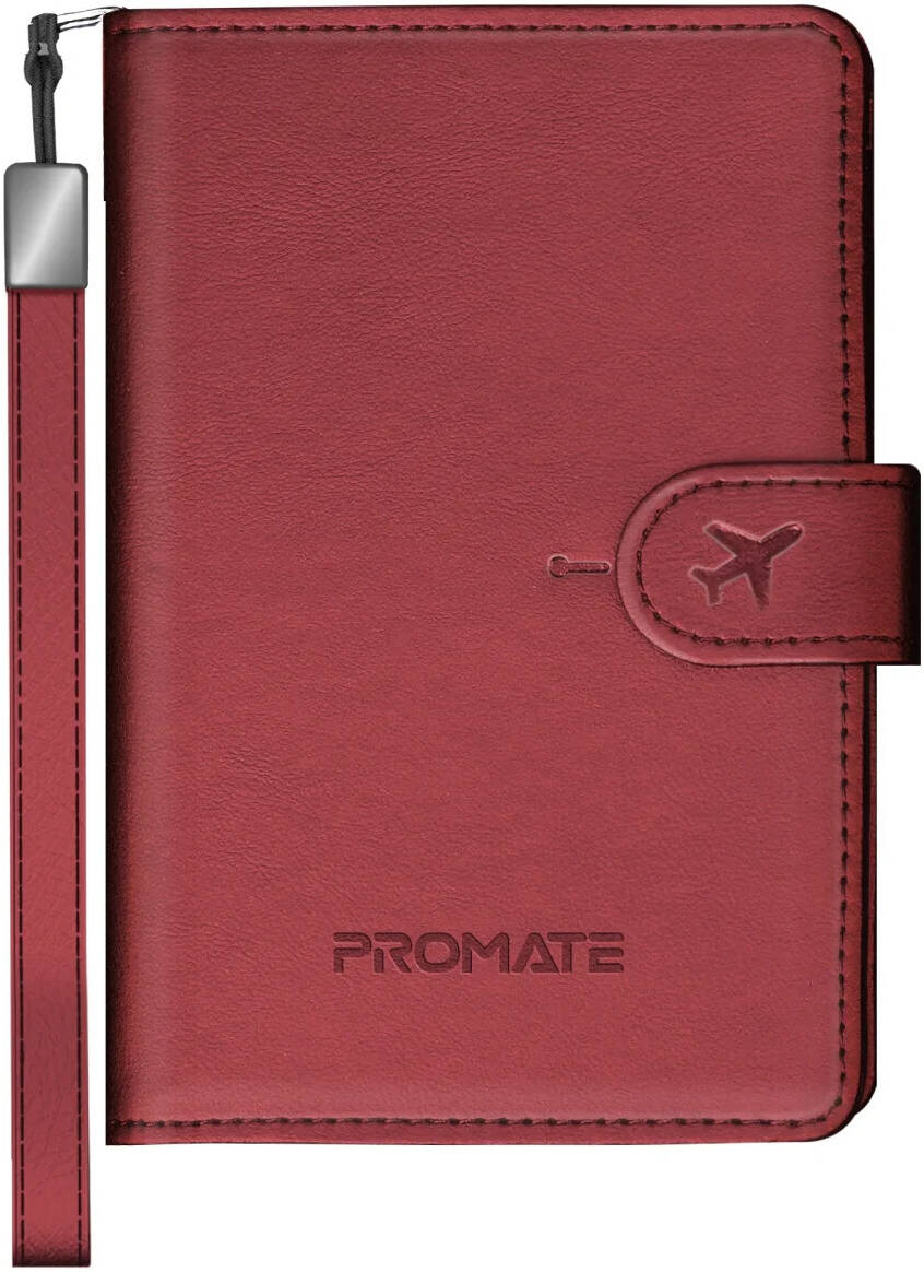 PROMATE PassMate.Burgundy حافظة جواز السفر والبطاقات مع خاصية التتبع، بطارية 170mAh