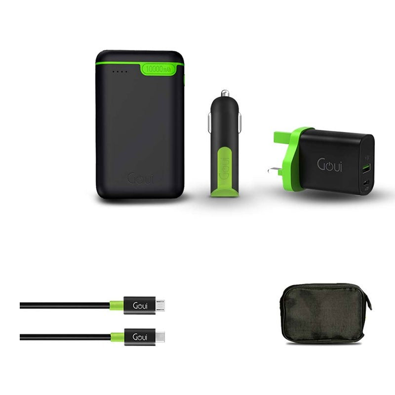 طقم الشحن Goui – باور بانك مع شاحن سيارة وشاحن حائط