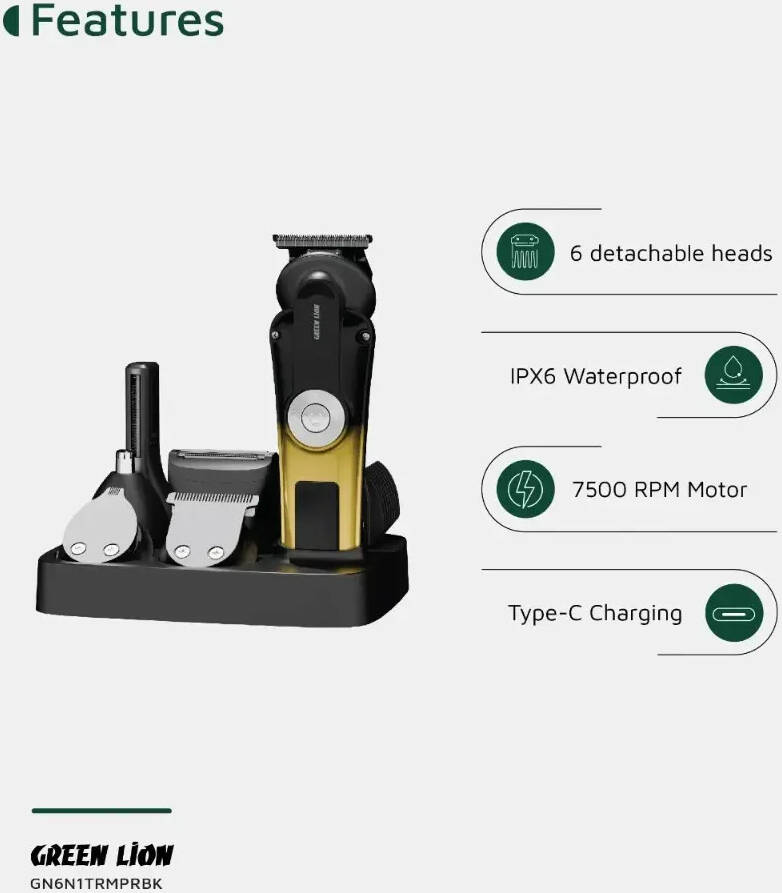 Green Lion 6 in 1 Trim Pro Grooming Kit - Black