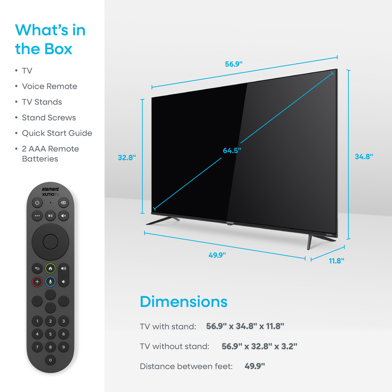 Element 65” 4K UHD HDR Frameless Xumo TV (E550AE65C)