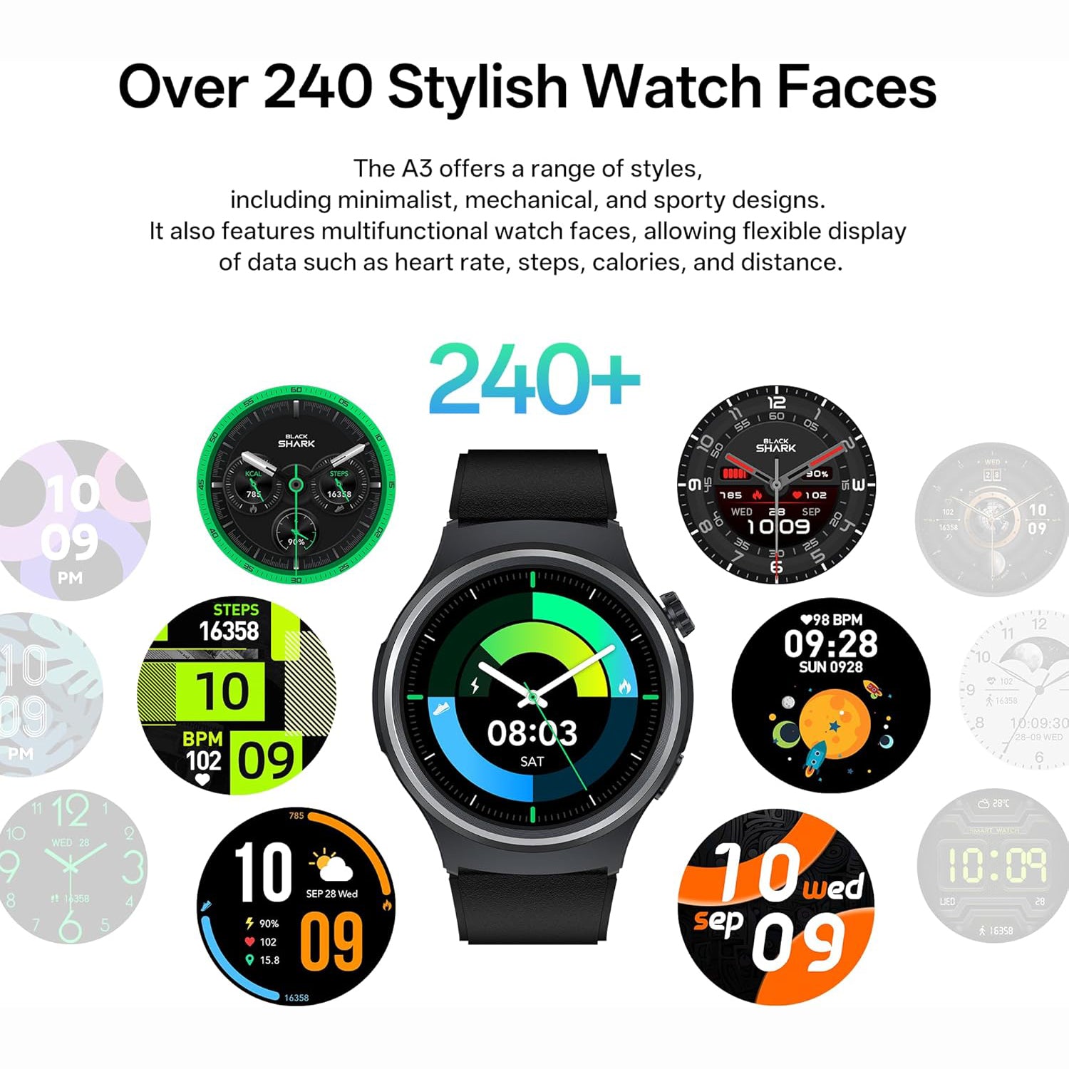 ساعة Black Shark A3 الذكية مع مكالمات Bluetooth وشاشة 1.53 بوصة وبطارية حتى 14 يوم – أسود