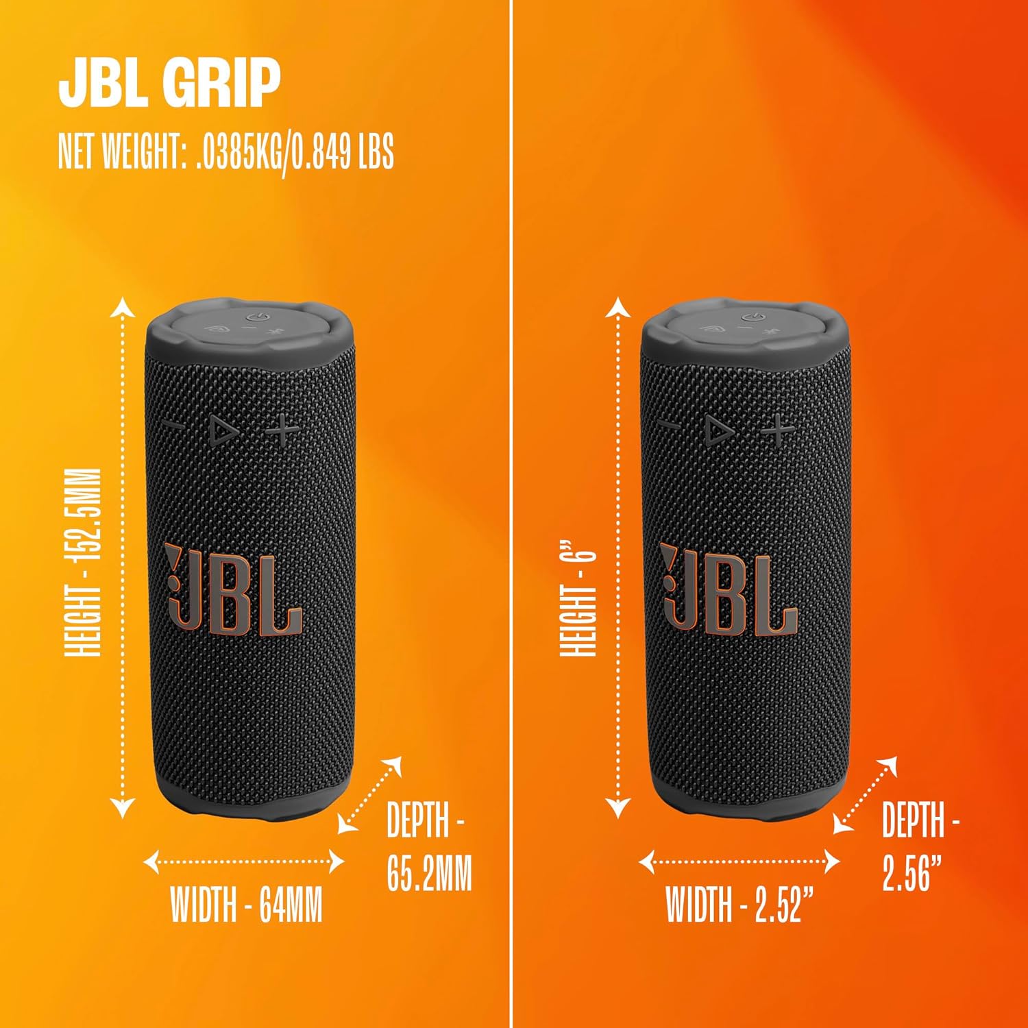 سماعة JBL Grip المحمولة بتقنية Bluetooth مع إضاءة محيطية وصوت JBL Pro – أسود