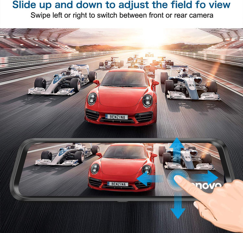 لينوفو Lenovo مرآة سيارة مع كاميرا تسجيل – Dash Cam WiFi، تصوير HD، شاشة لمس-5
