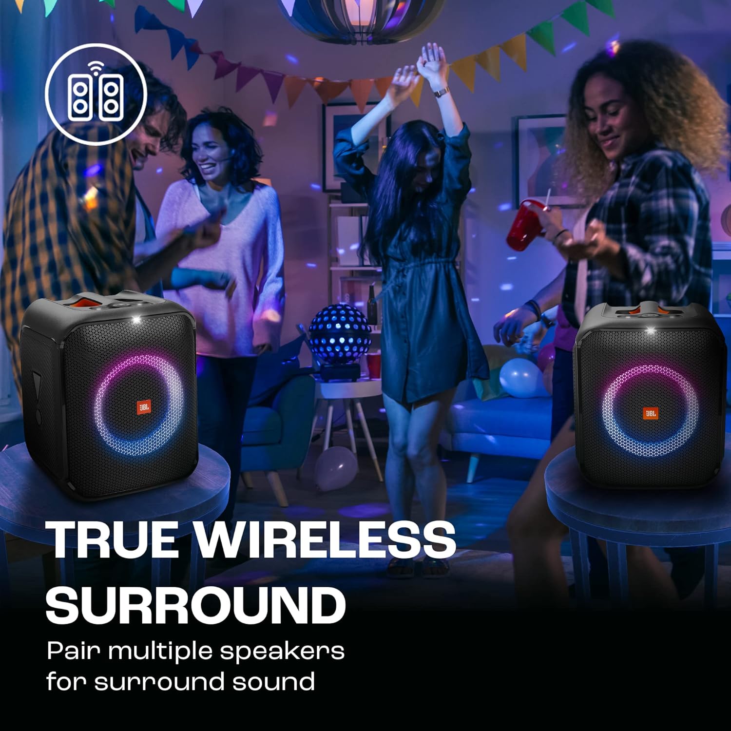 سماعة JBL PartyBox Encore Essential المحمولة للحفلات بتقنية Bluetooth وقدرة 100W – أسود