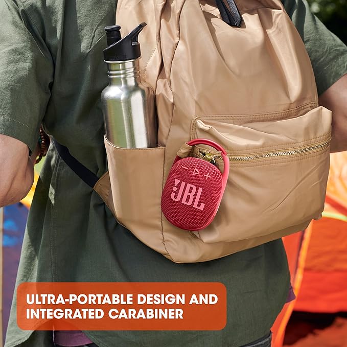 JBL Clip 4 Portable Bluetooth Speaker with Integrated Carabiner 10H Playtime – Multiple Colors