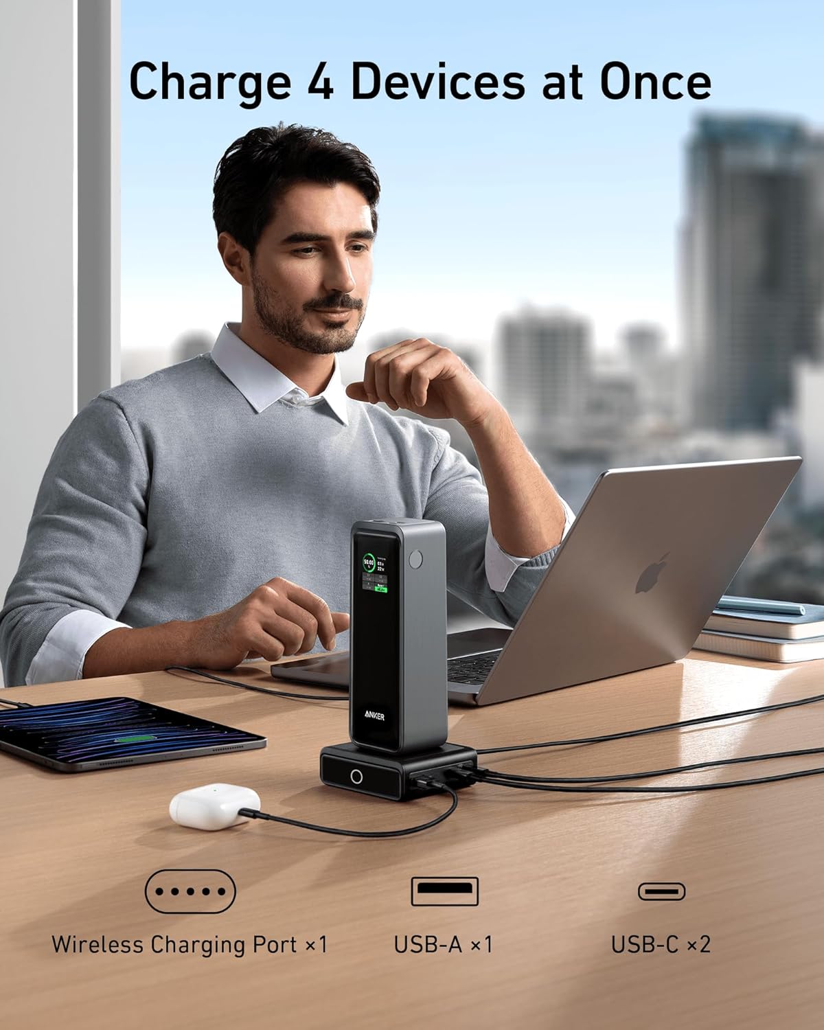 Anker 100W Charging Base for Anker Prime Power Bank ( Charging Stand with 3 USB-Ports) A1902211