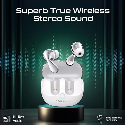 PROMATE Baton سماعات أذن TWS عالية الدقة بتقنية Bluetooth V5.4 مع خاصية Hybrid ANC وIntellitouch
