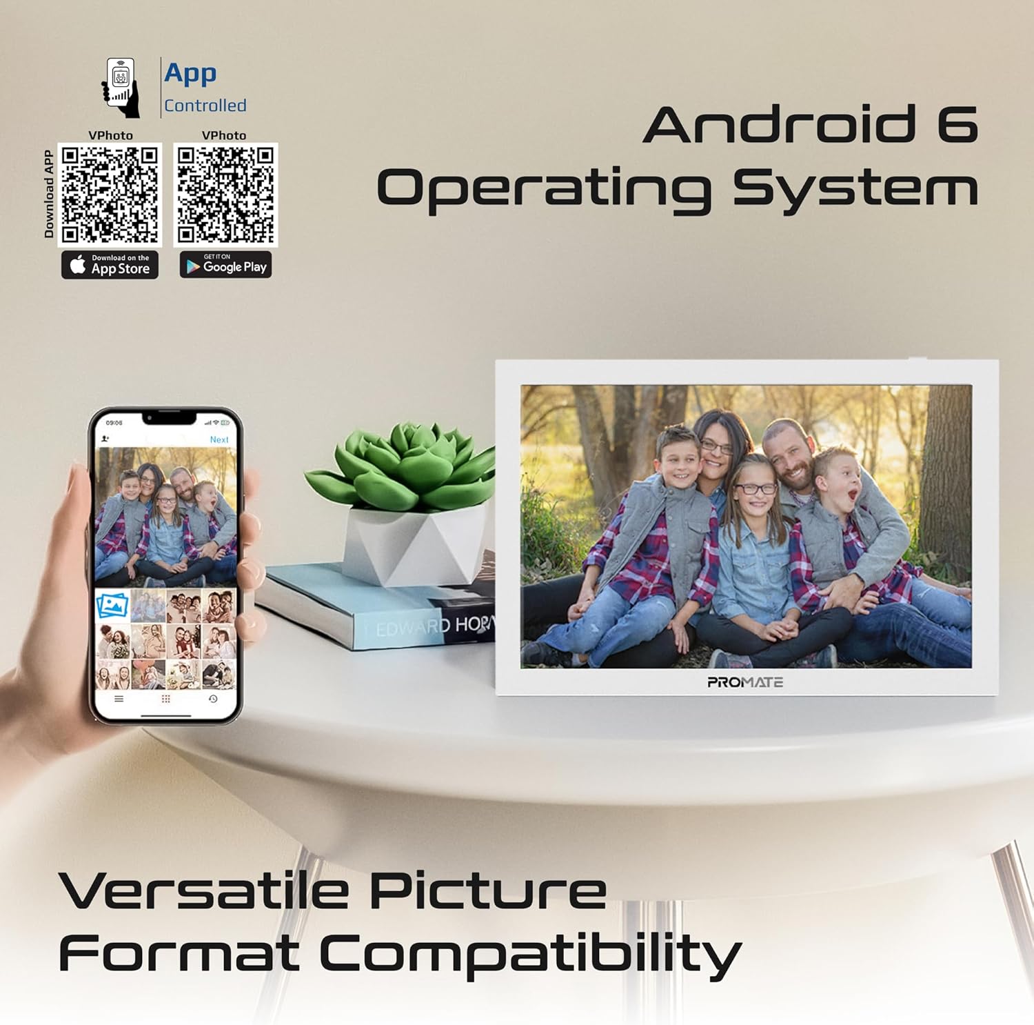 PROMATE Memoria-15.6" إطار صور رقمي متعدد الوسائط بدقة Full HD، بسعة 32Gb