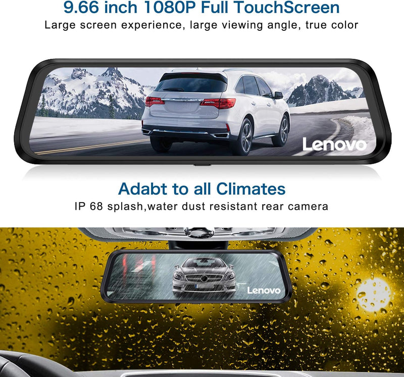لينوفو Lenovo مرآة سيارة مع كاميرا تسجيل – Dash Cam WiFi، تصوير HD، شاشة لمس-7