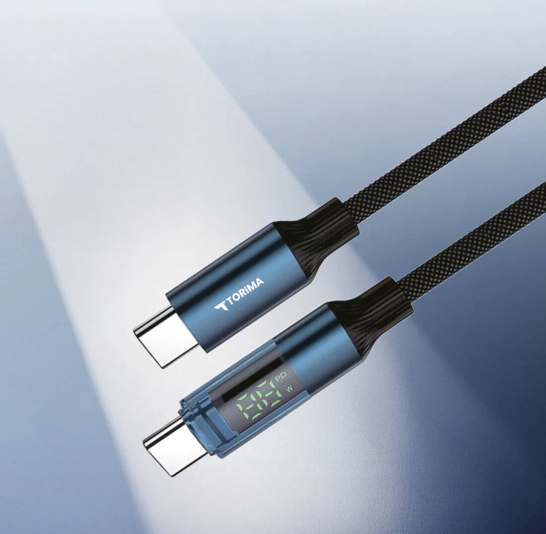 Torima Fast Charging Cable – Type-C to Type-C / Type-C to Lightning with LED Screen  U22 BLACK