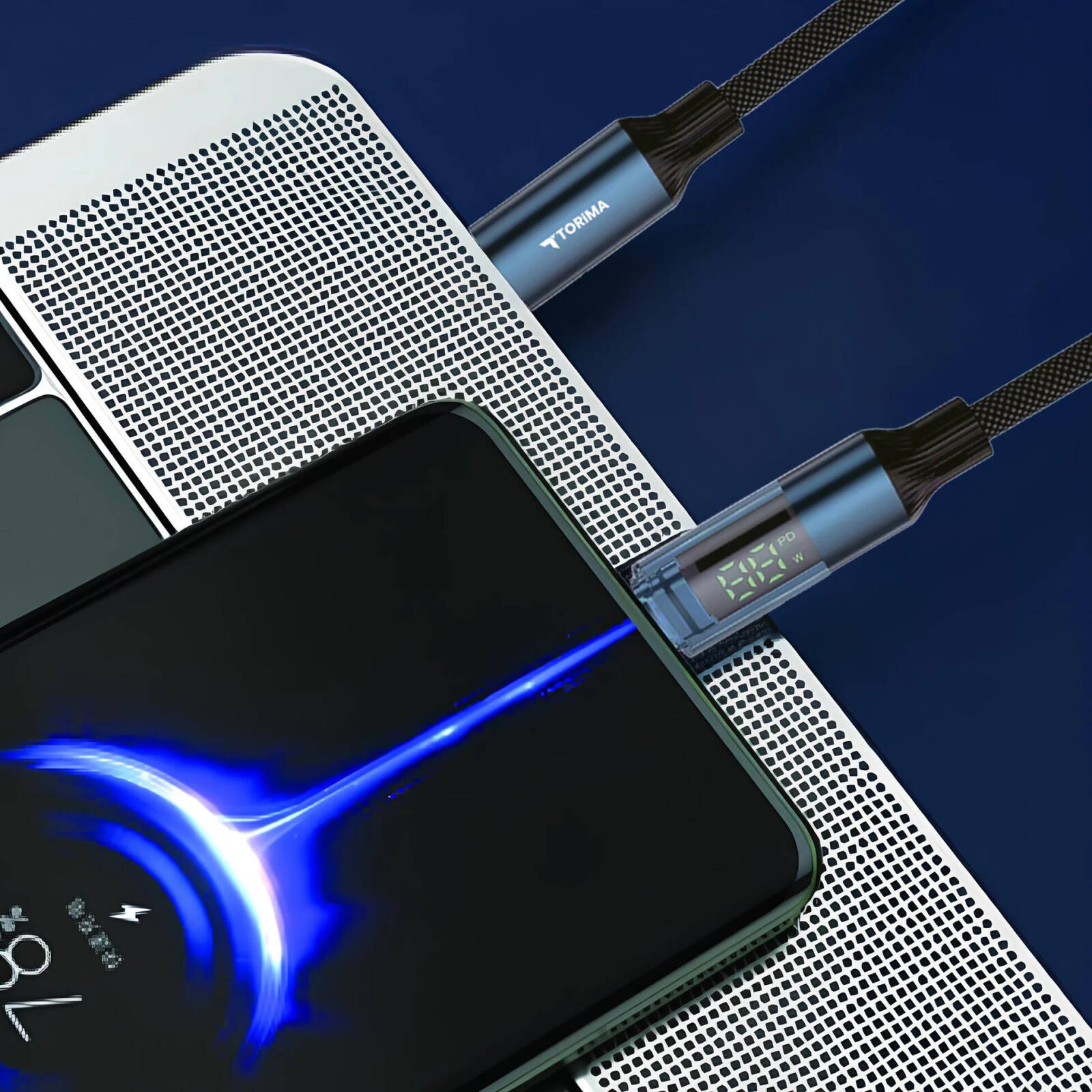Torima Fast Charging Cable – Type-C to Type-C / Type-C to Lightning with LED Screen  U22 BLACK