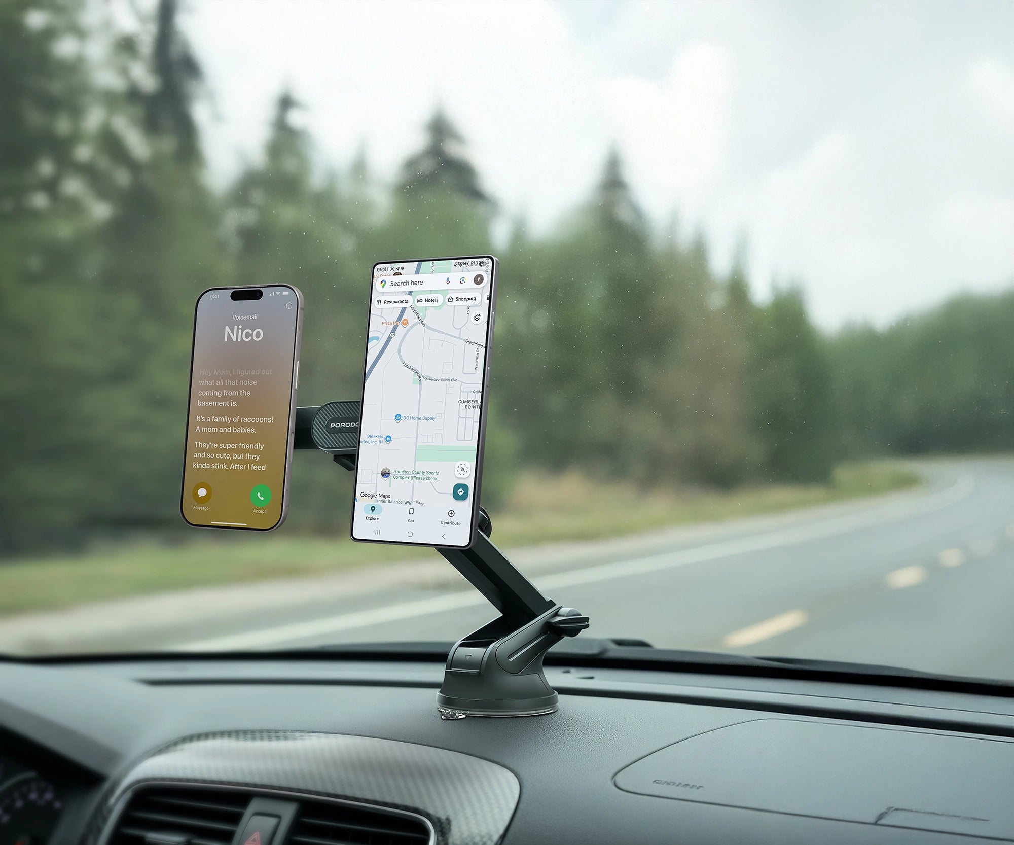 Dual MagSafe Car Phone Mount Adjustable Dashboard Holder DAX-L– Black - Porodo