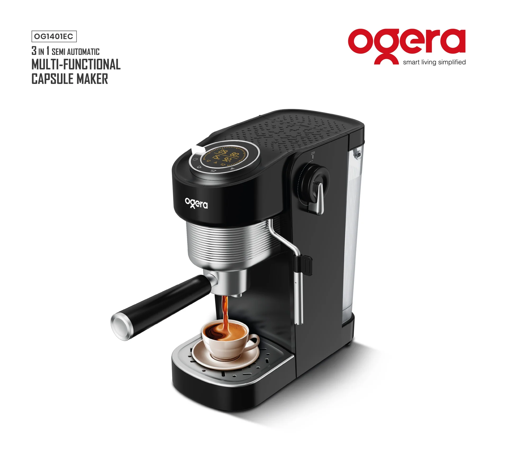 Ogera 3 in 1 Semi Automatic Multi-Functional Capsule Coffee Maker 1400W Power OG1401EC