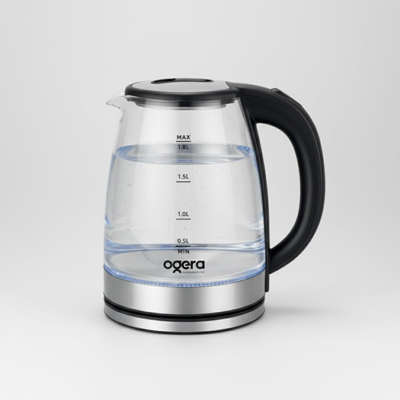Ogera Glass Electric Kettle 1.8L Capacity 1500W Fast Boil LED Illumination Auto Shut-Off OG1508EK