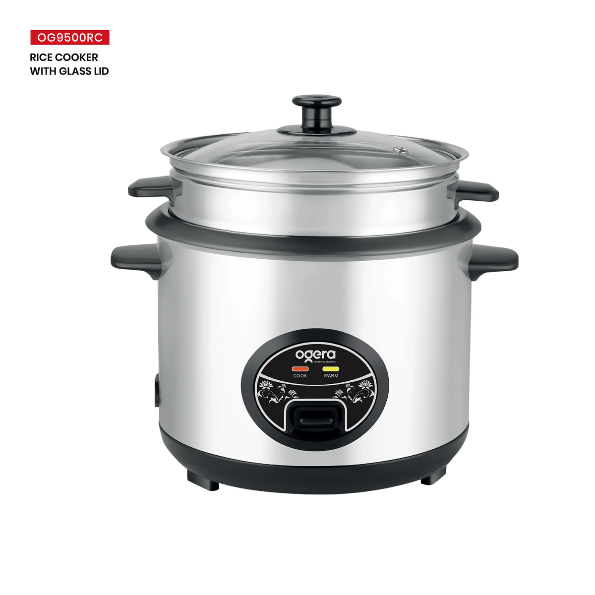 Ogera Og9500rc Rice Cooker With Glass Lid 1.8l Capacity Non-Stick Inner Pot