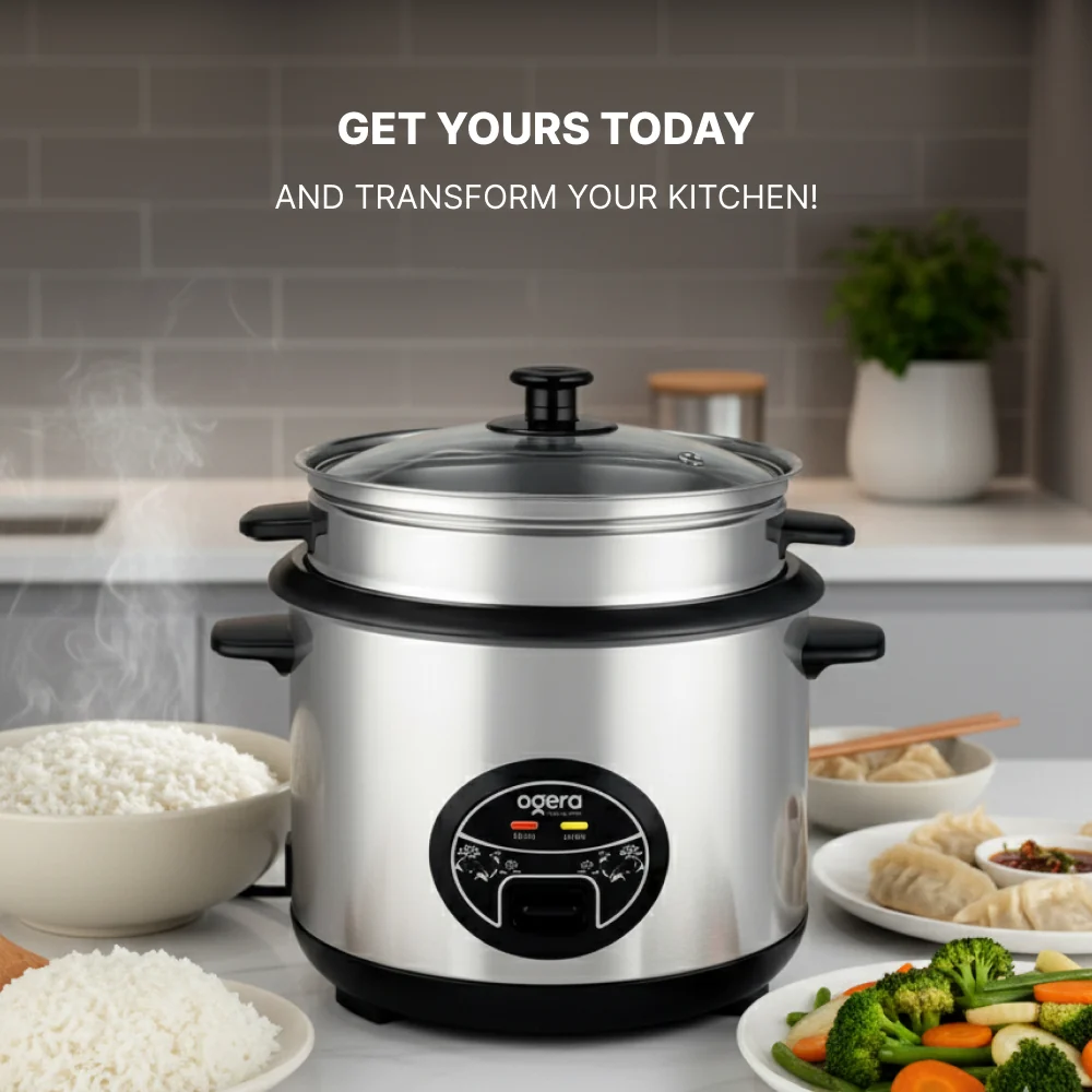 Ogera Og9500rc Rice Cooker With Glass Lid 1.8l Capacity Non-Stick Inner Pot