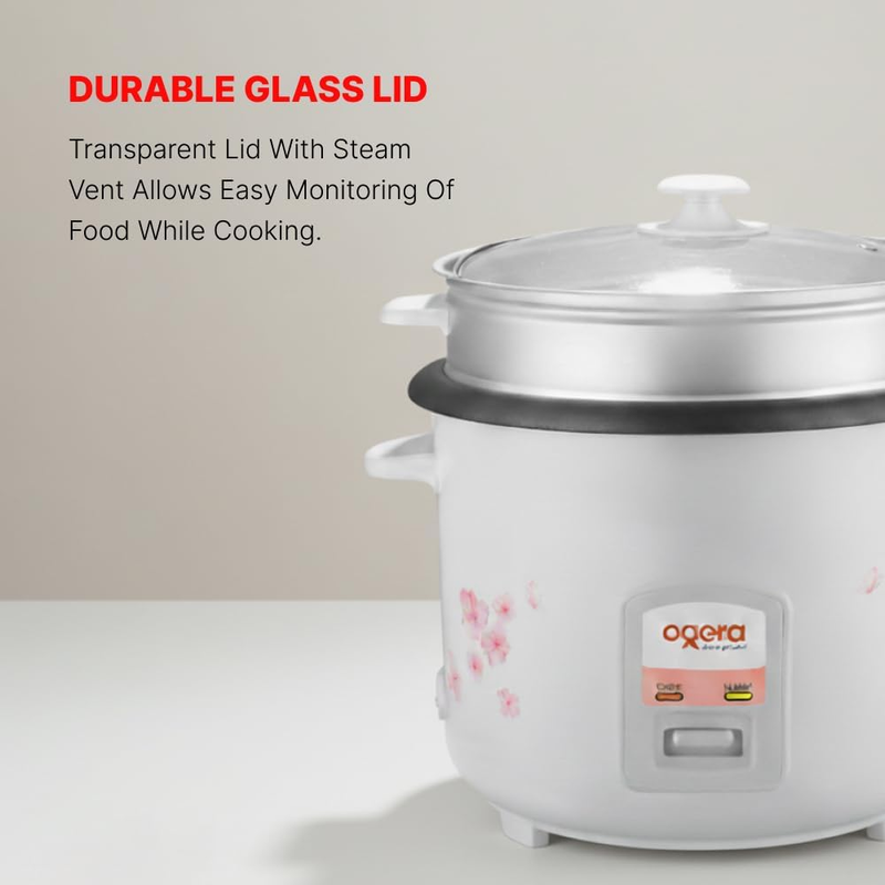 Ogera Rice Cooker 2.2L Capacity Non-Stick Pot Cook & Warm Functions Glass Lid OG9501RC