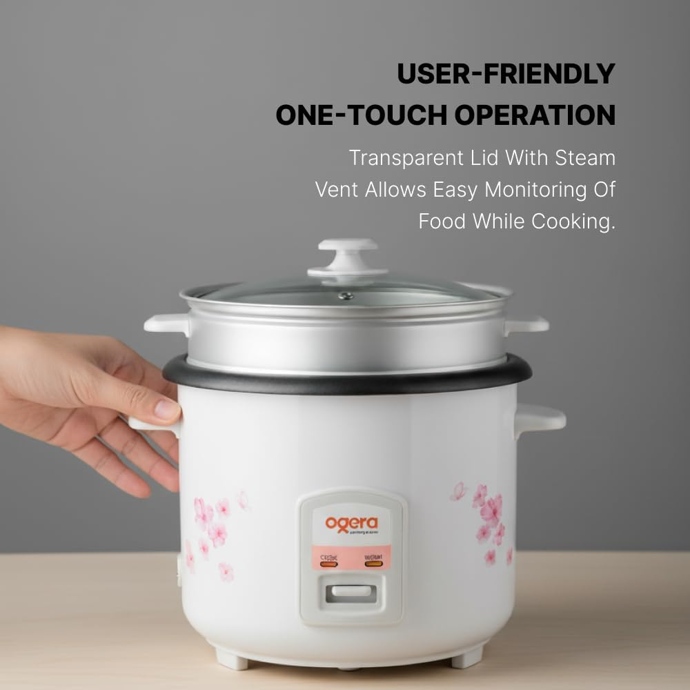 Ogera Rice Cooker 2.2L Capacity Non-Stick Pot Cook & Warm Functions Glass Lid OG9501RC
