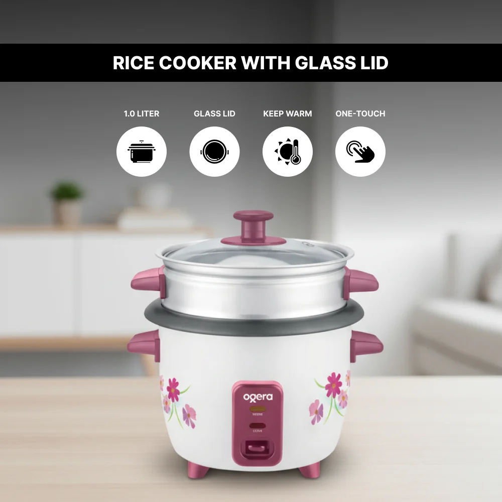 Ogera Rice Cooker 1L Capacity Non-Stick Inner Pot Auto Cook and Keep Warm Function OG9502RC