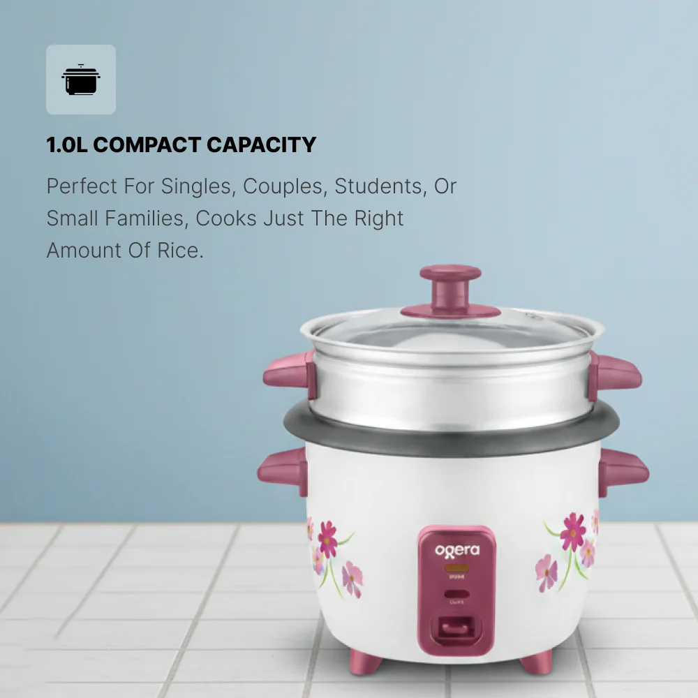 Ogera Rice Cooker 1L Capacity Non-Stick Inner Pot Auto Cook and Keep Warm Function OG9502RC