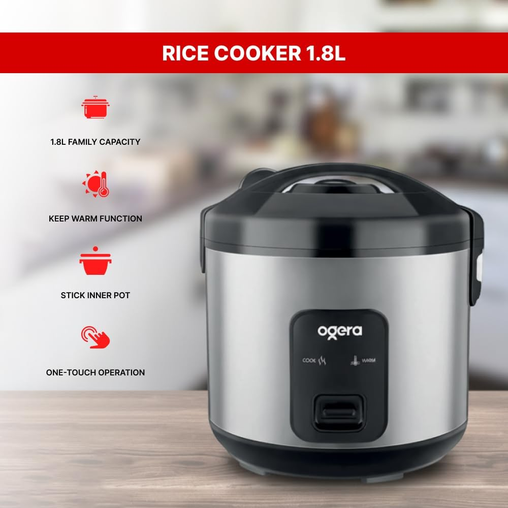 Ogera Electric Rice Cooker 1.8L Stainless Steel Non-Stick Pot 700W OG9503RC