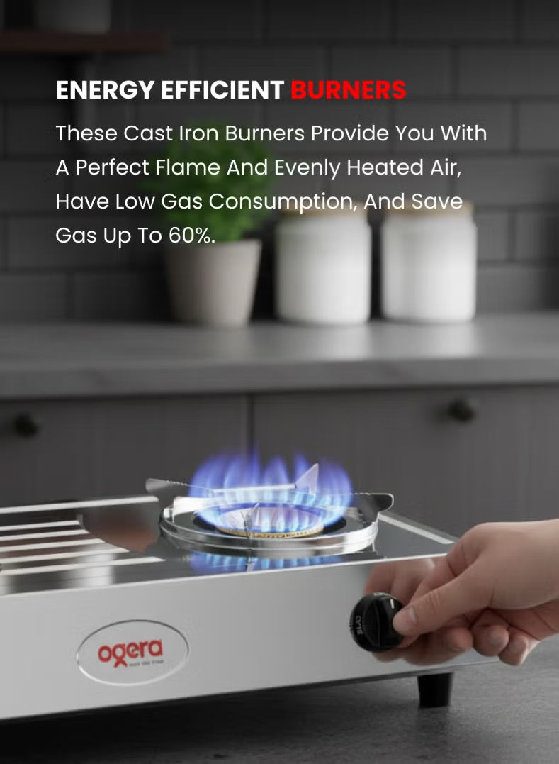 Ogera Stainless Steel Double Gas Burner Stove 2 High-Efficiency Burners Low Gas Consumption OG3012GC