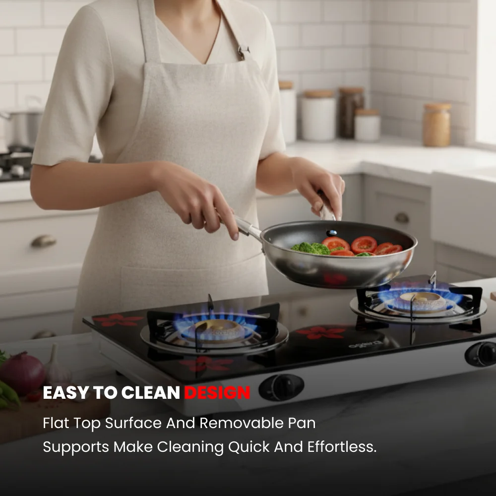 Ogera 2-Burner Gas Stove OG3013GC Toughened Glass Top 5-Prong Pan Support