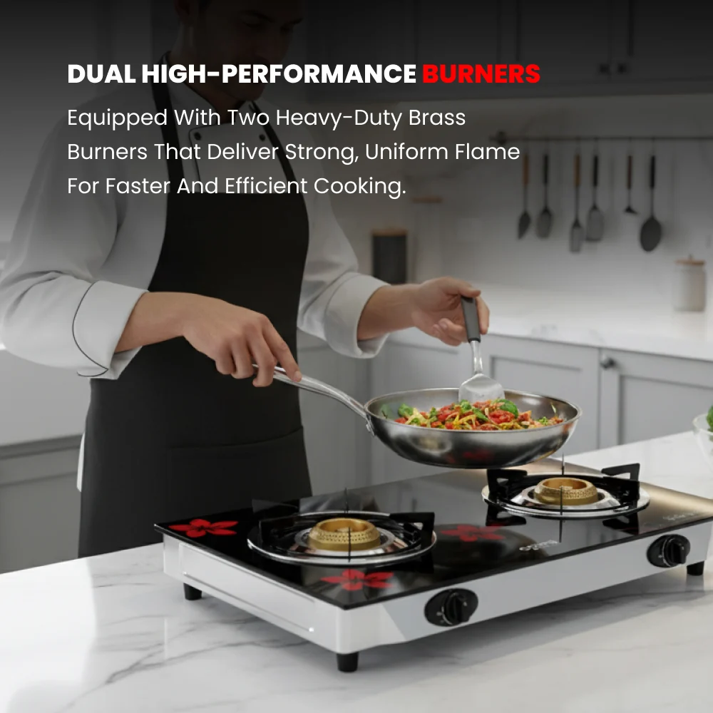 Ogera 2-Burner Gas Stove OG3013GC Toughened Glass Top 5-Prong Pan Support