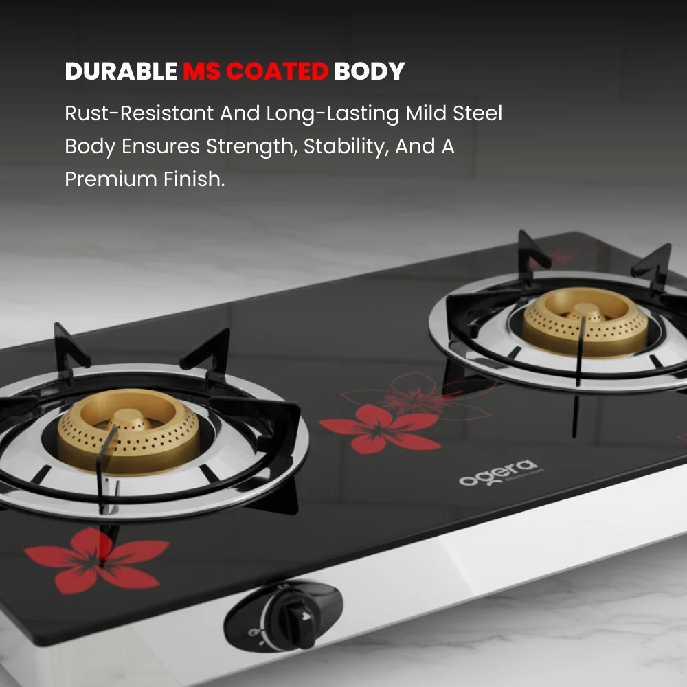 Ogera 2-Burner Gas Stove OG3013GC Toughened Glass Top 5-Prong Pan Support