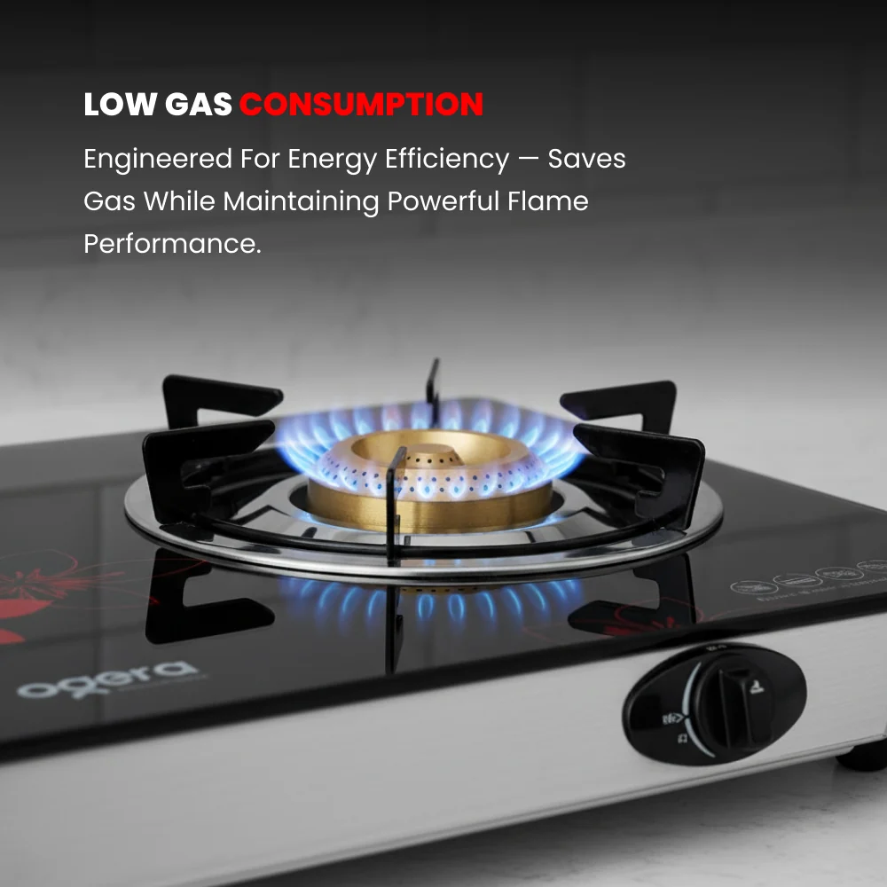 Ogera 2-Burner Gas Stove OG3013GC Toughened Glass Top 5-Prong Pan Support