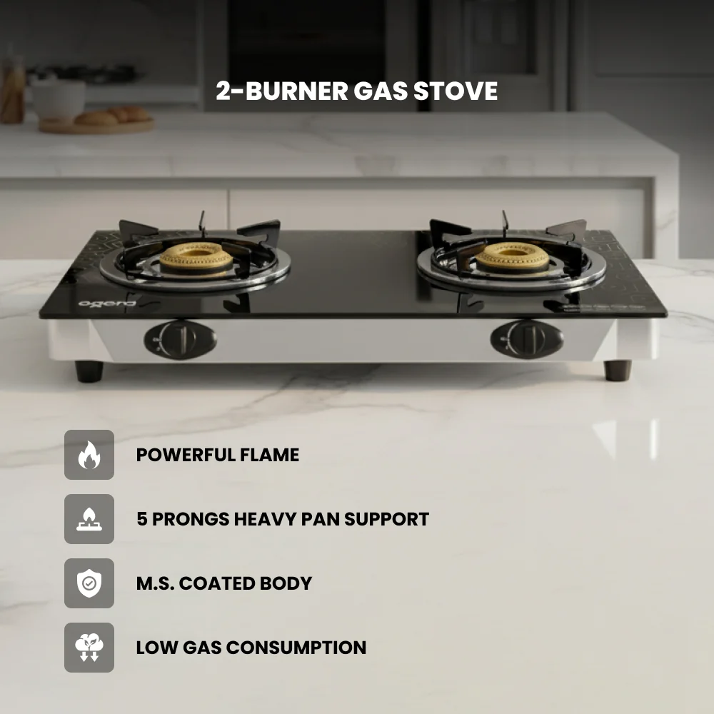 Ogera 2-Burner Gas Stove OG3014GC5 Prong Cast Iron Pan Support