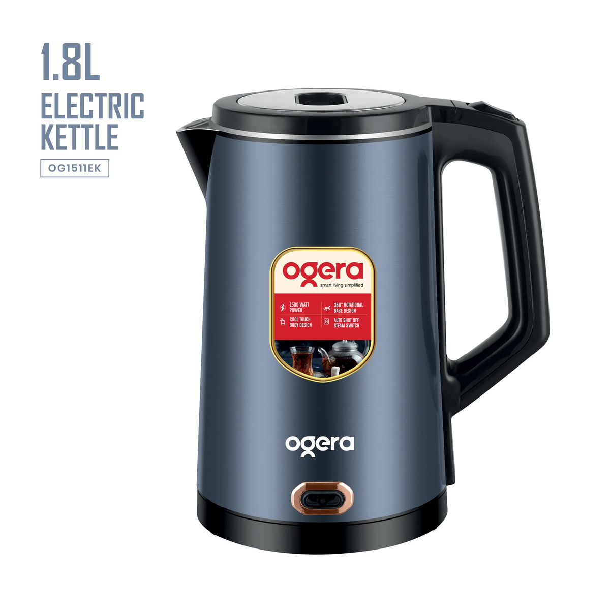 Ogera 1.8L Electric Kettle 1500W Fast Boil Stainless Steel Auto ShutOff & BoilDry OG1511EK