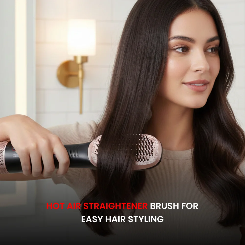 Ogera Hot Air Hair Straightening Brush Fast & Smooth Styling Ergonomic Design Suitable for All Hair OG2420HB Black