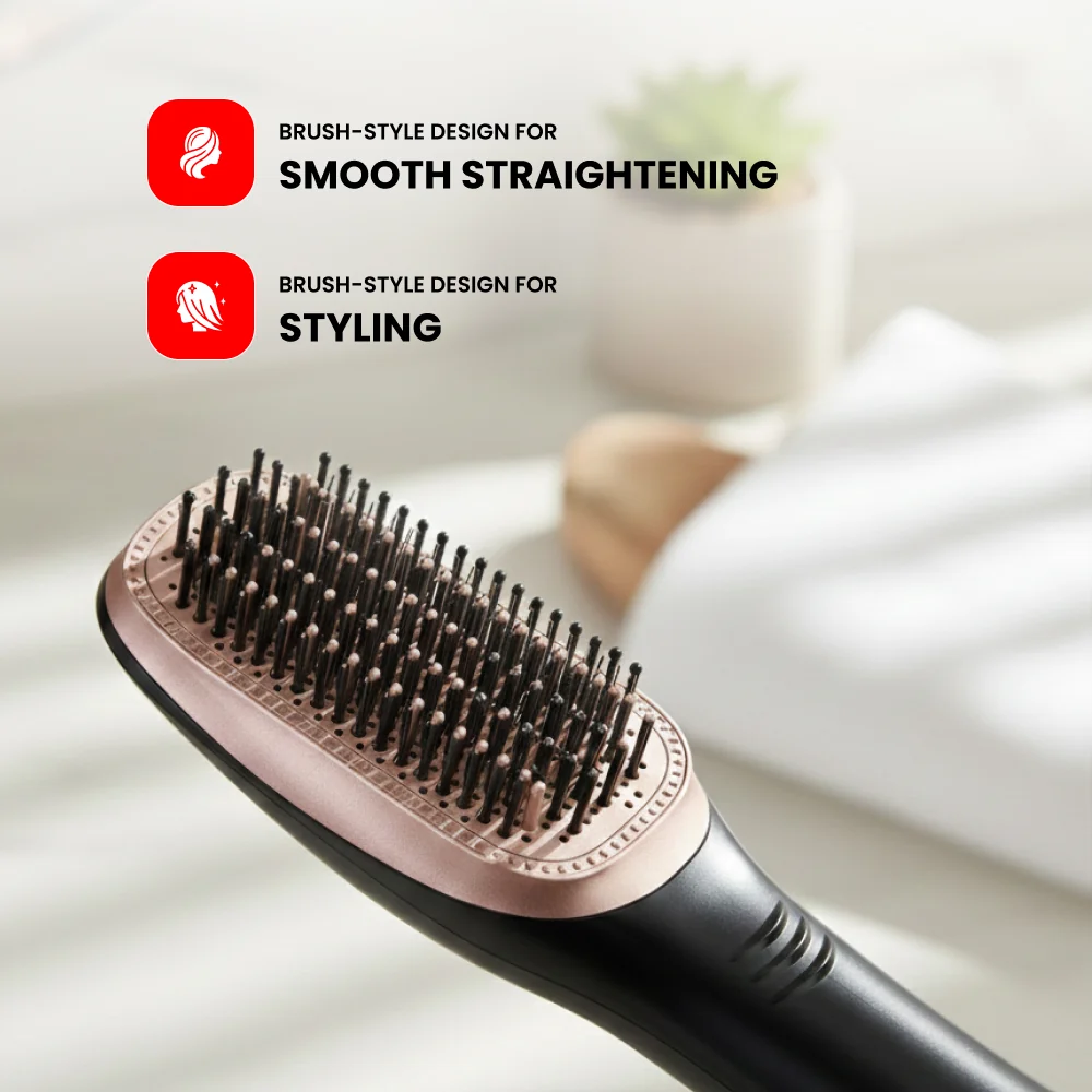 Ogera Hot Air Hair Straightening Brush Fast & Smooth Styling Ergonomic Design Suitable for All Hair OG2420HB Black