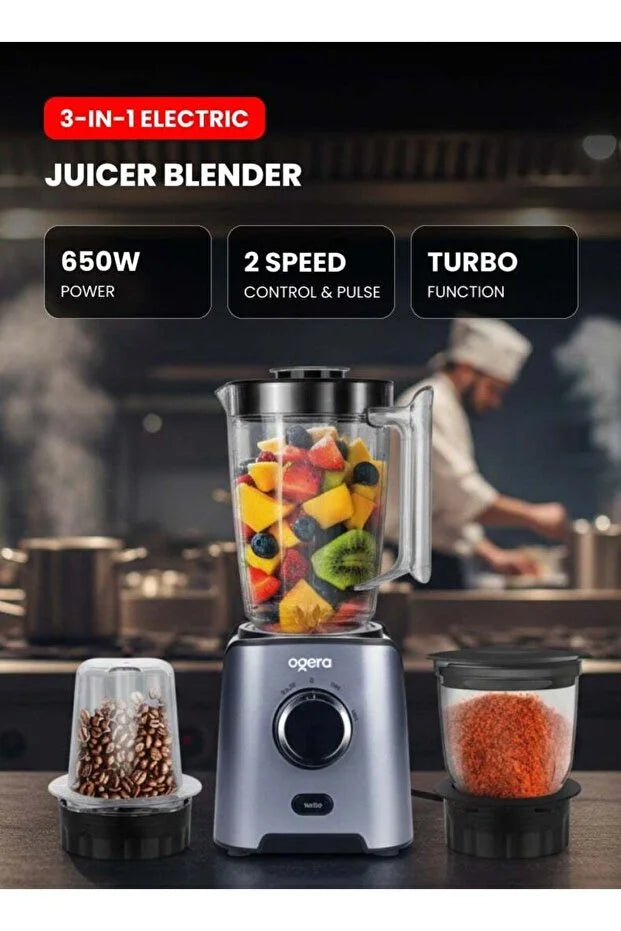 Ogera OG5105BR 3-in-1 Electric Juicer Blender 650W with Unbreakable Juicer Jar 2 Speed Control