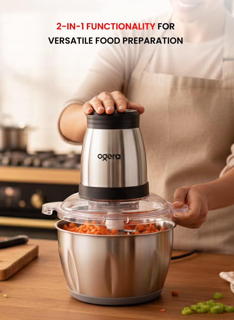 Ogera Electric Food Chopper & Mincer XXL 2.0L Stainless Steel Bowl Anti-Slip Base OG4000FC