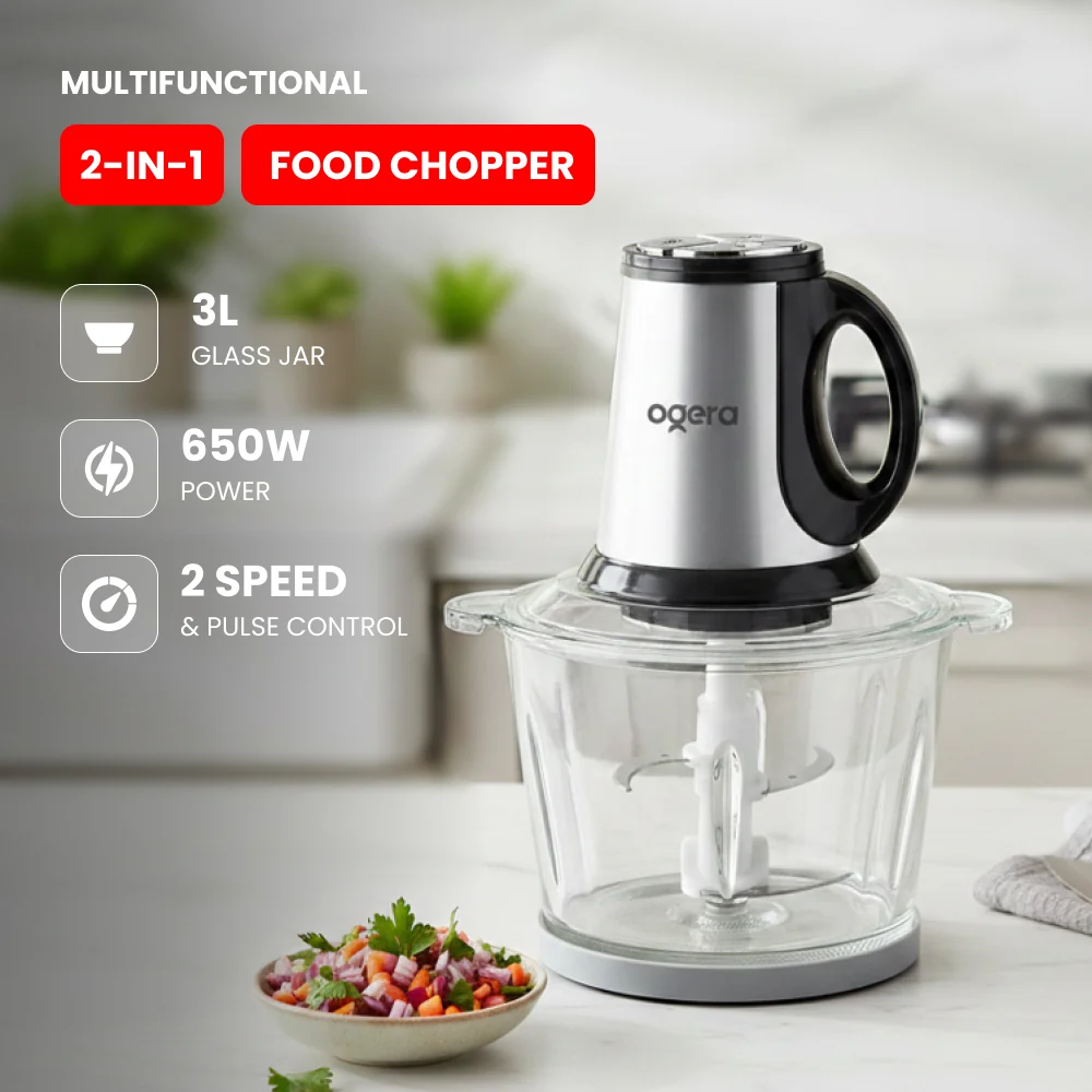 Ogera OG4001FC Electric Food Chopper 2 in 1 with Glass Bowl 3L 650W