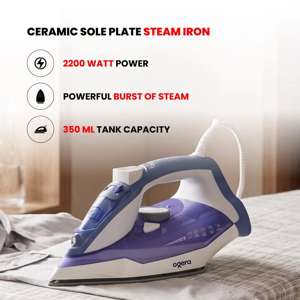 Ogera Steam Iron 2200W Ceramic Soleplate Anti-Drip Function OG53SI