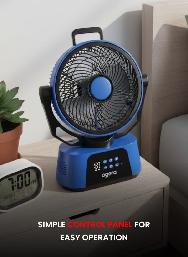 Ogera Rechargeable Table Fan 12 Inch 9 Speed 1650 RPM 100% Copper Motor LED Night Light 5V Power OG1900RFN