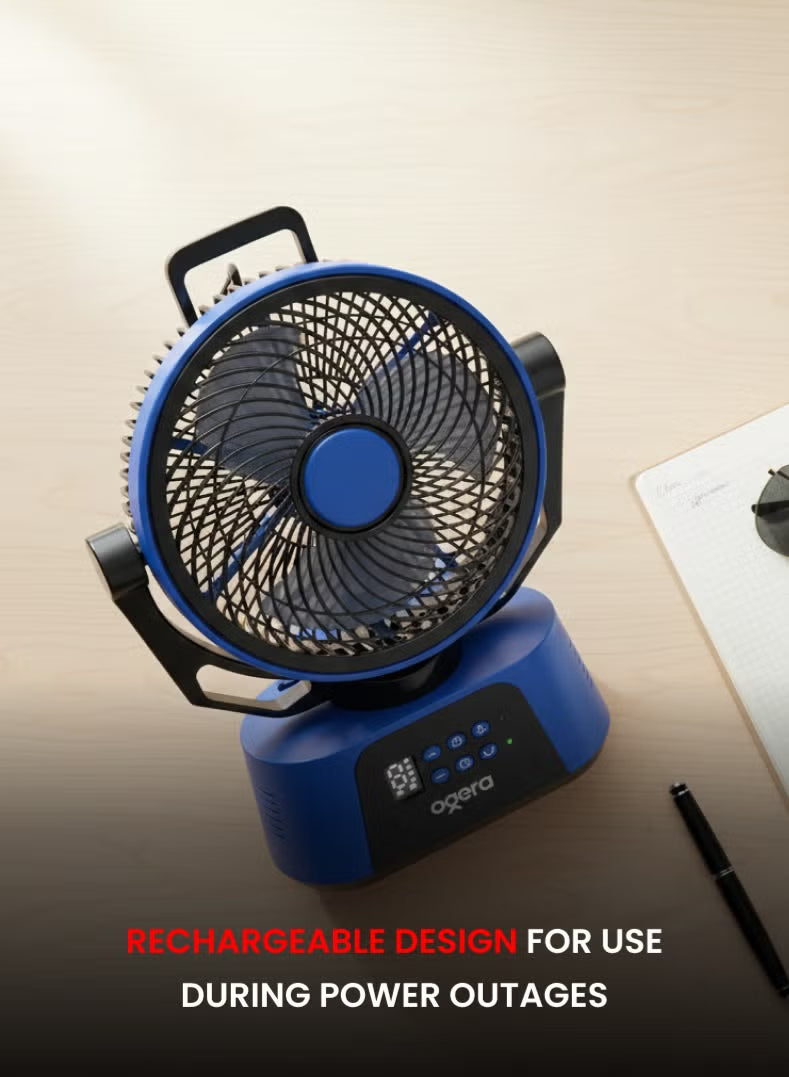 Ogera Rechargeable Table Fan 12 Inch 9 Speed 1650 RPM 100% Copper Motor LED Night Light 5V Power OG1900RFN
