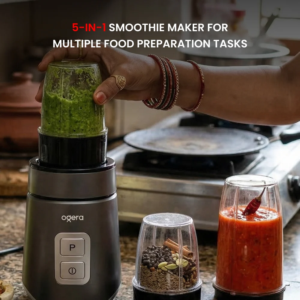 Ogera 5‑in‑1 Smoothie Maker 500W | Personal Blender with Multiple Jars & Attachments 100% Copper Motor