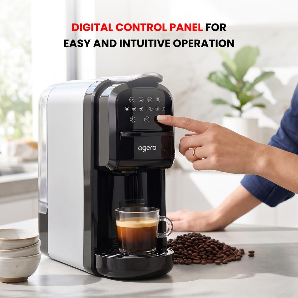 Ogera 3 in 1 Espresso Coffee Maker 1400W Power 20 Bar Pressure Pump Digital Touch Control OG1400EC