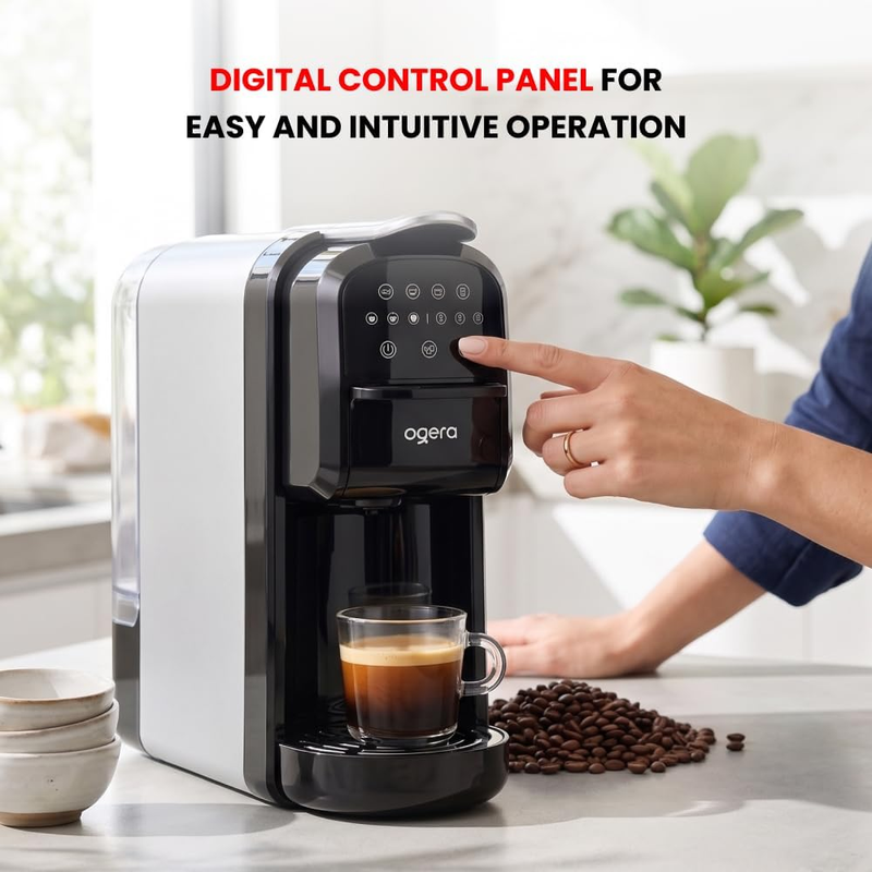 Ogera 3 in 1 Espresso Coffee Maker 1400W Power 20 Bar Pressure Pump Digital Touch Control OG1400EC