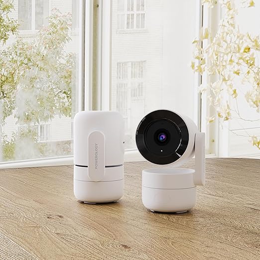 Powerology 4MP Indoor PTZ Smart Camera with Dual-Band WiFi, AI Motion Detection & 256GB Storage Support – White